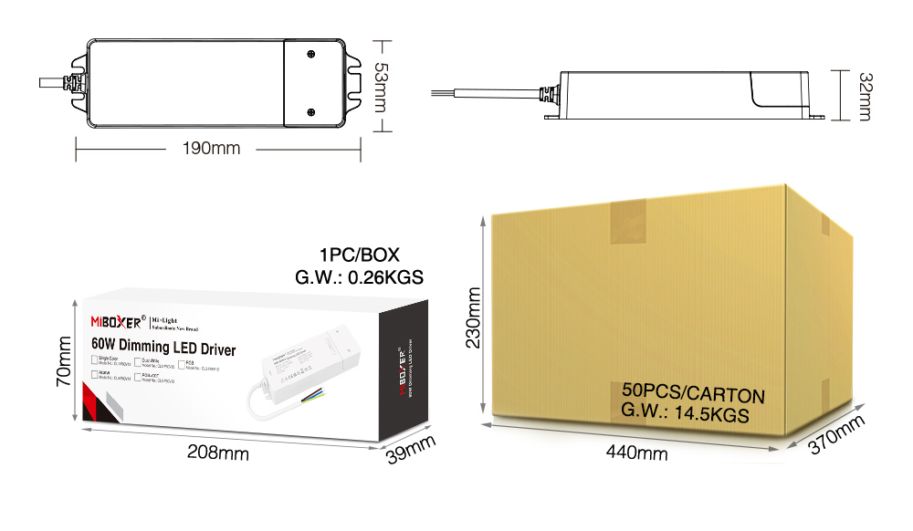 LED virtalähde sisäänrakennetulla RF himmennyksellä 60W/12V Mi-Boxer