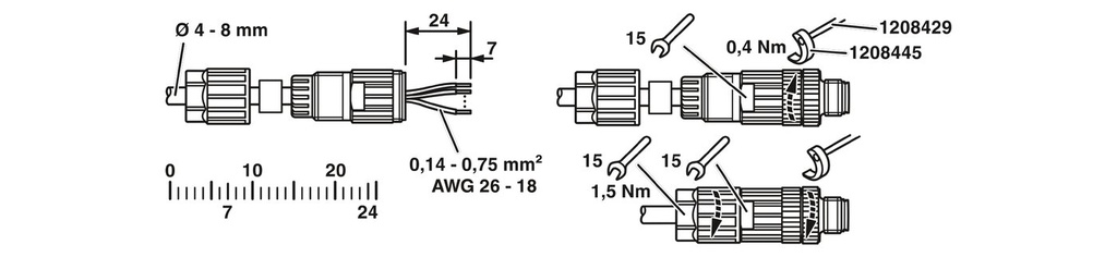 M12 liitin 5-nap. Uros A-koodi, mm. NMEA2000 Push Lock. Phoenix Contact