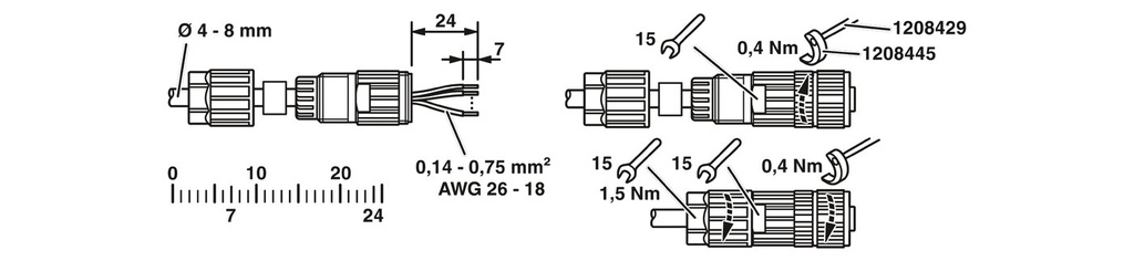 M12 liitin 5-nap. Uros A-koodi, mm. NMEA2000 Push Lock. Phoenix Contact