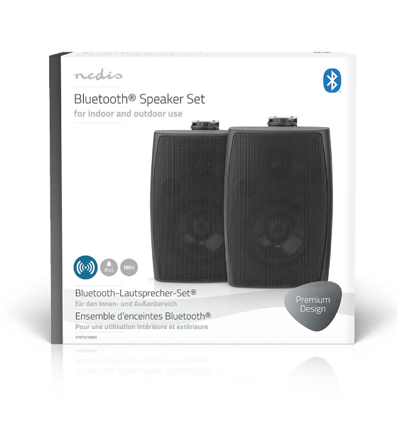 Bluetooth® Kaiutinsetti 2kpl 180W, musta, IPX5, Nedis