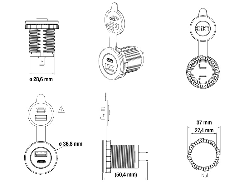 USB- Virtalähde USB-A ja USB-C (PD) EI VALOA!, Edullinen