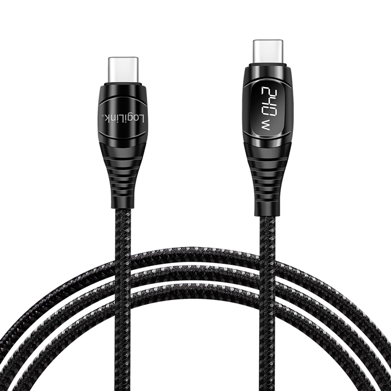 USB Type-C -kaapeli, C/Uros - C/Uros,  PD, Oled tehon näyttö, musta, 1m. Logilink