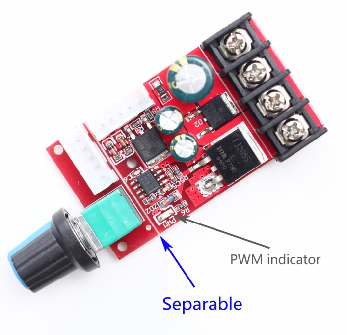 DC-Tehonsäädin 10-50V 10A irroitettavalla potentiometrillä PWM