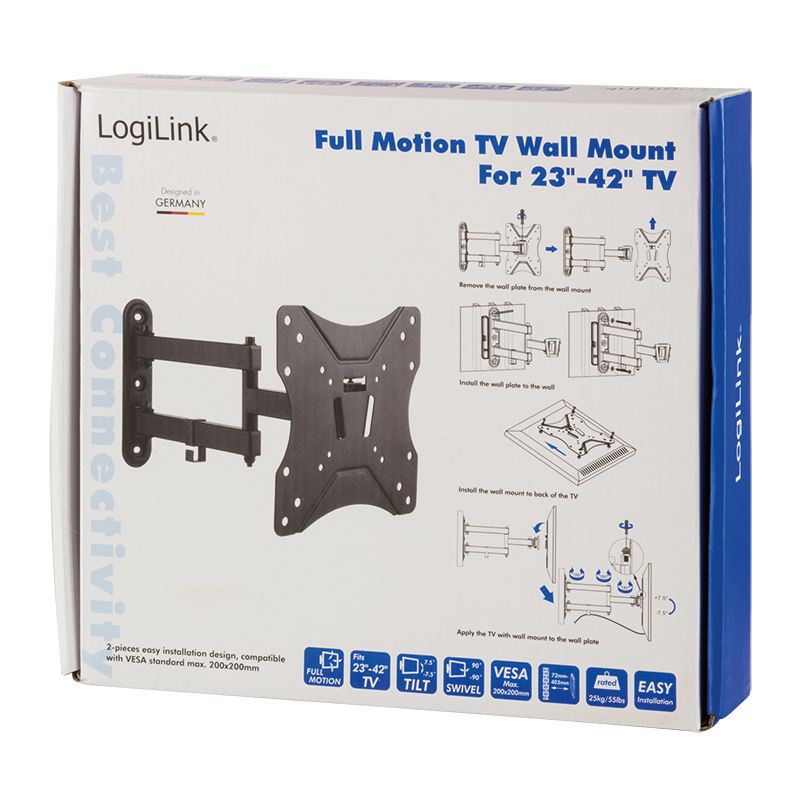 TV/Näyttöteline 23–42&quot;, kallistus, kääntyvä, MAX 25 kg. Logilink