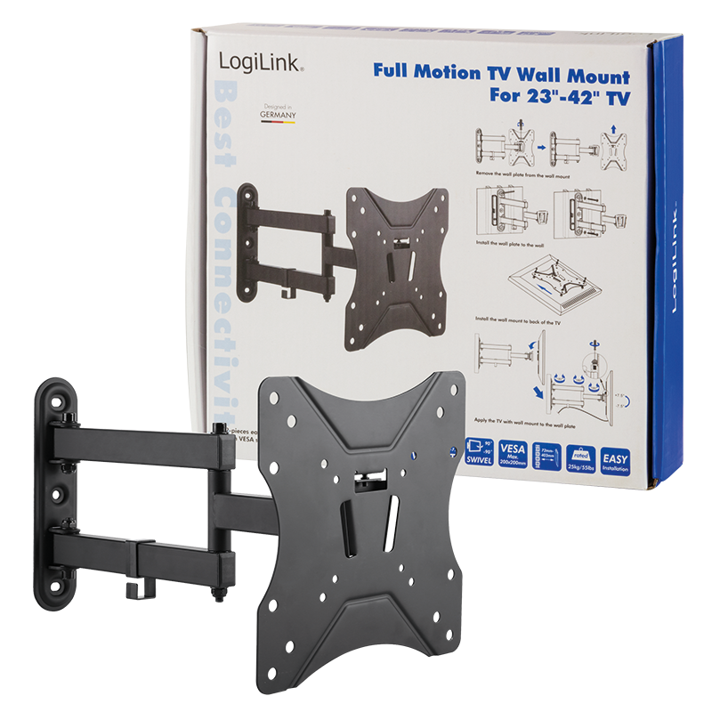 TV/Näyttöteline 23–42&quot;, kallistus, kääntyvä, MAX 25 kg. Logilink