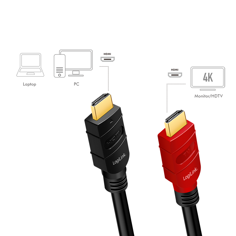 HDMI 2.0 kaapeli vahvistimella, 4K/60 Hz, 10.0 m, Logilink