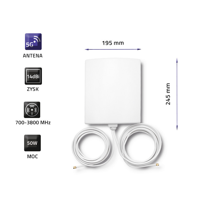 57022 5G Paneeli antenni Ulkokäyttöön 700-3800Mhz, 2x 3m. SMA uros, Qoltec