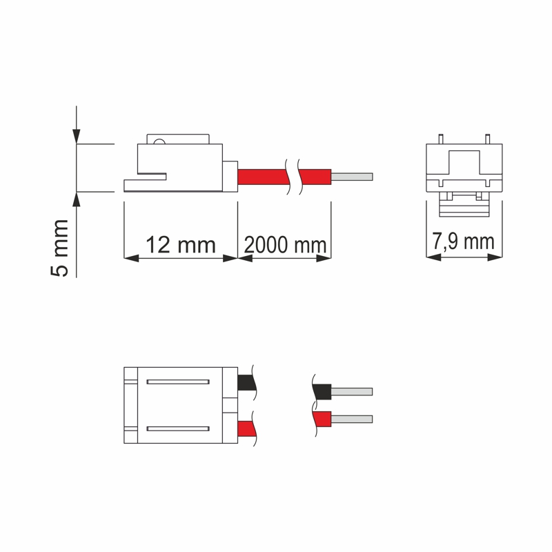 LED nauhaliitin, 2m johto. &quot;Slim&quot; 8mm, ja 10mm nauhoihin