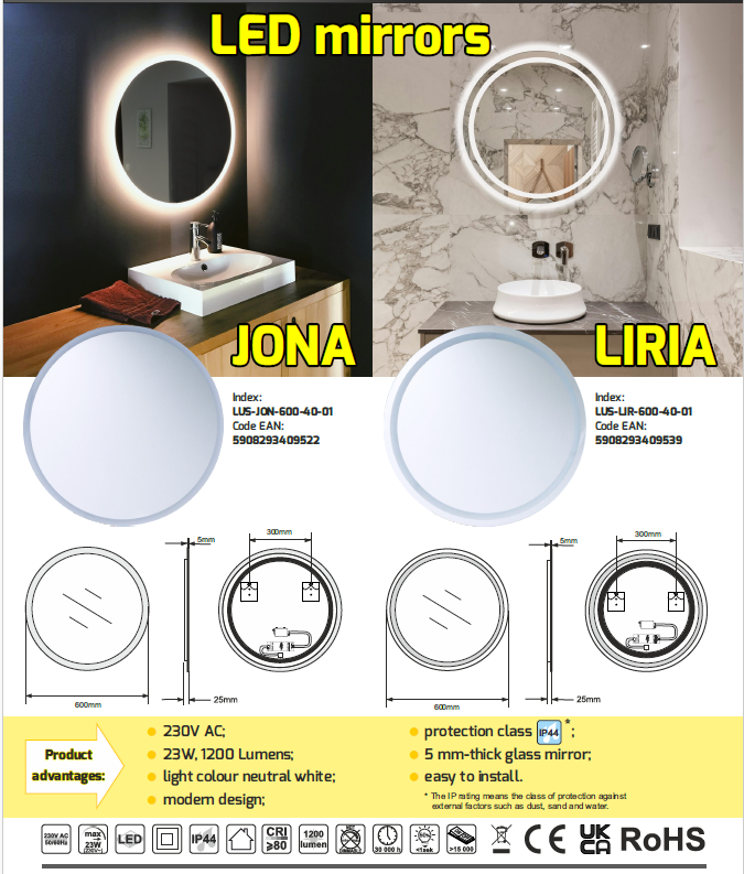 LED-Peili 60cm, Taustavalaistu JONA Design Light