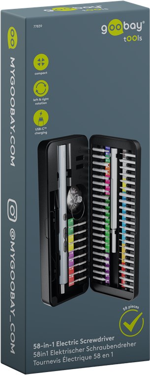 58-in-1 sähköruuvimeisseli ja 50-osainen tarkkuuskärkisarja, Goobay