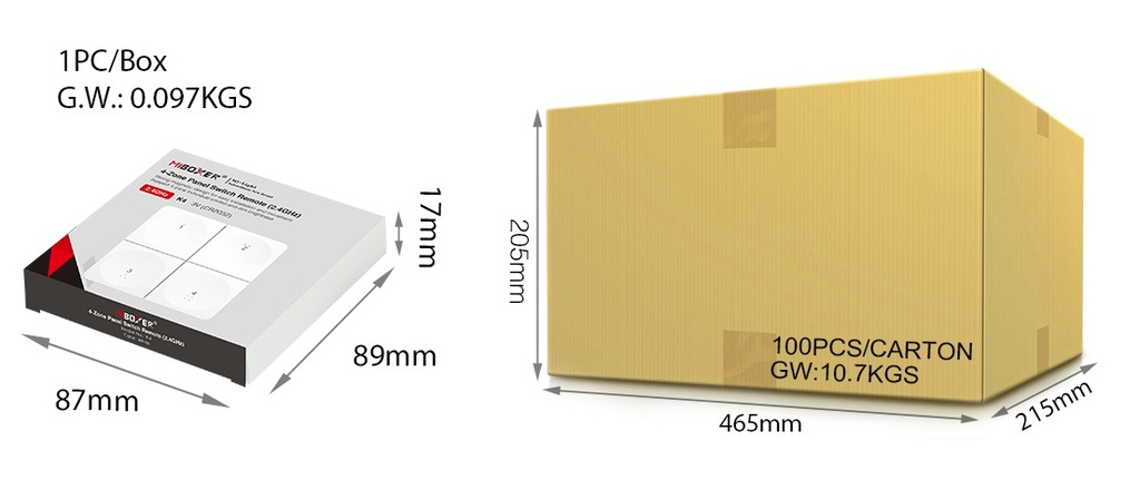 4‑alueinen langaton himmenninpaneeli, valkoinen (2.4 GHz), Mi-Boxer