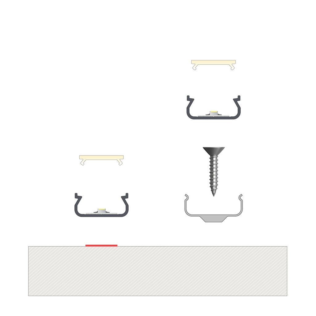 LED-profiilisetti Eloksoitu alumiini 202cm. Sis päätypalat 2kpl. TEKKNI