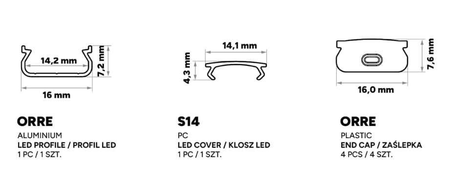LED-profiilisetti Eloksoitu alumiini 202cm. Sis päätypalat 2kpl. TEKKNI