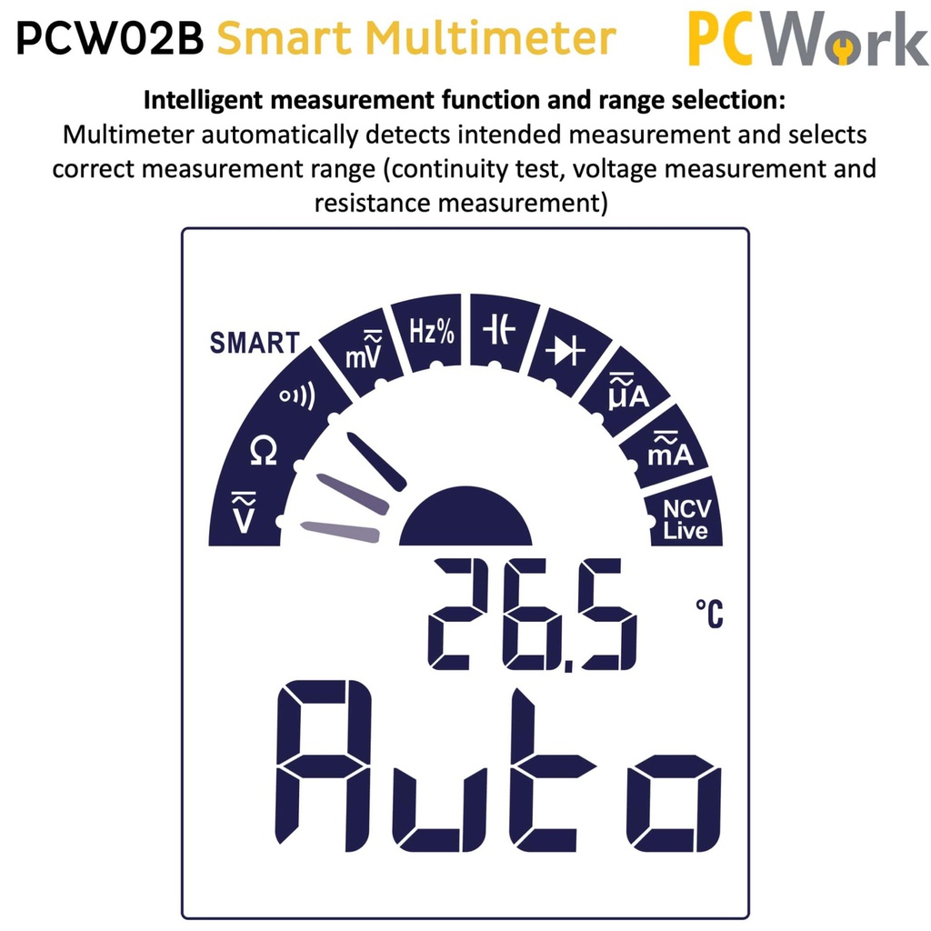 PCW02B  Yleismittari Mini Smart True RMS, CAT III 600V