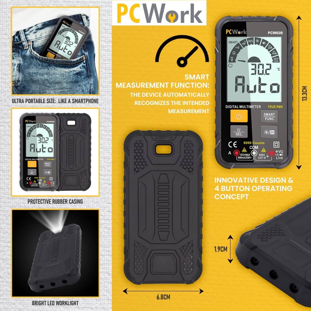 PCW02B  Yleismittari Mini Smart True RMS, CAT III 600V