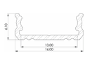 Pintaprofiili 16x6,10mm, anodisoitu harmaa, 2m.