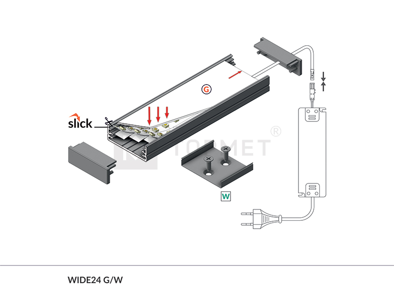 LED Profiili leveä 24mm. 2m. WIDE