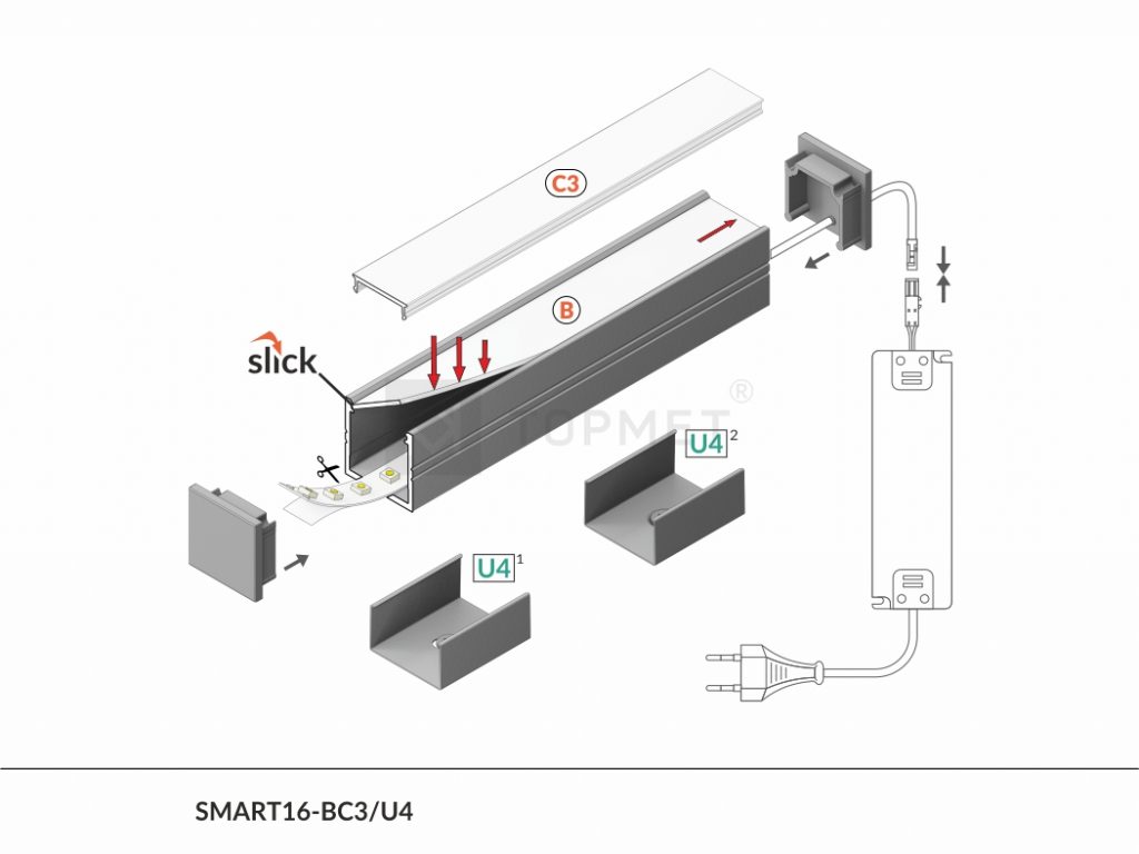 LED profiili SMART16 2m. Anodisoitu, harmaa. 2m.