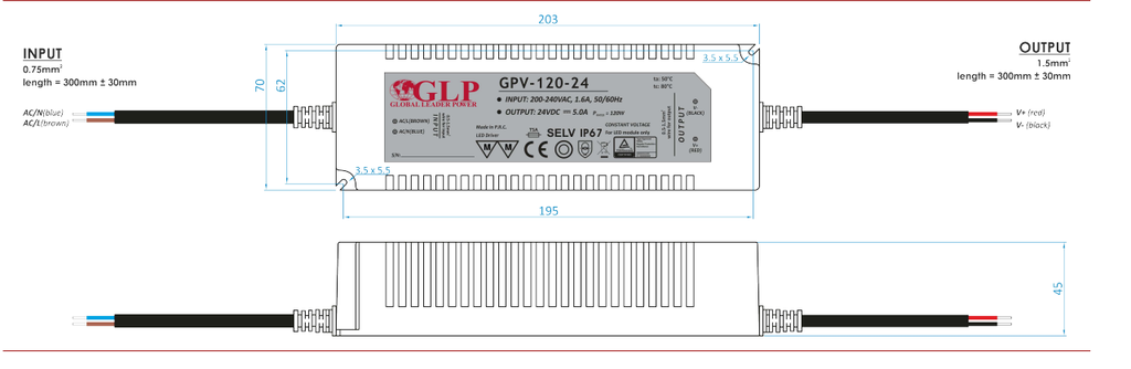 LED virtalähde 120W/12V IP67 tuplasuojaus