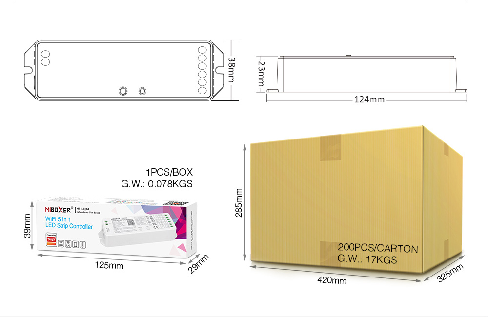 5 in 1 LED ohjain WiFi/RF Mi-Boxer