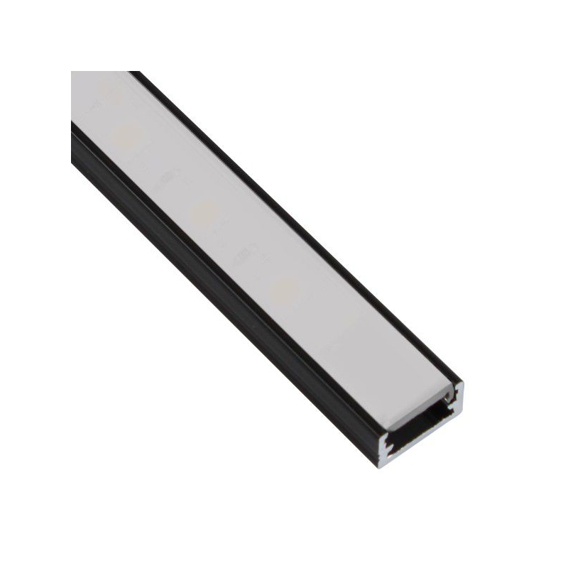 LED-profiili mini, pinta-asennus eloksoitu musta opaalikannella 14x7 mm. 2M