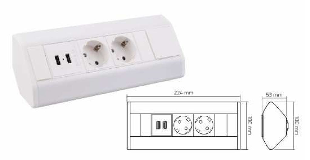 Kulmapistorasia 2XSchuko 2XUSB