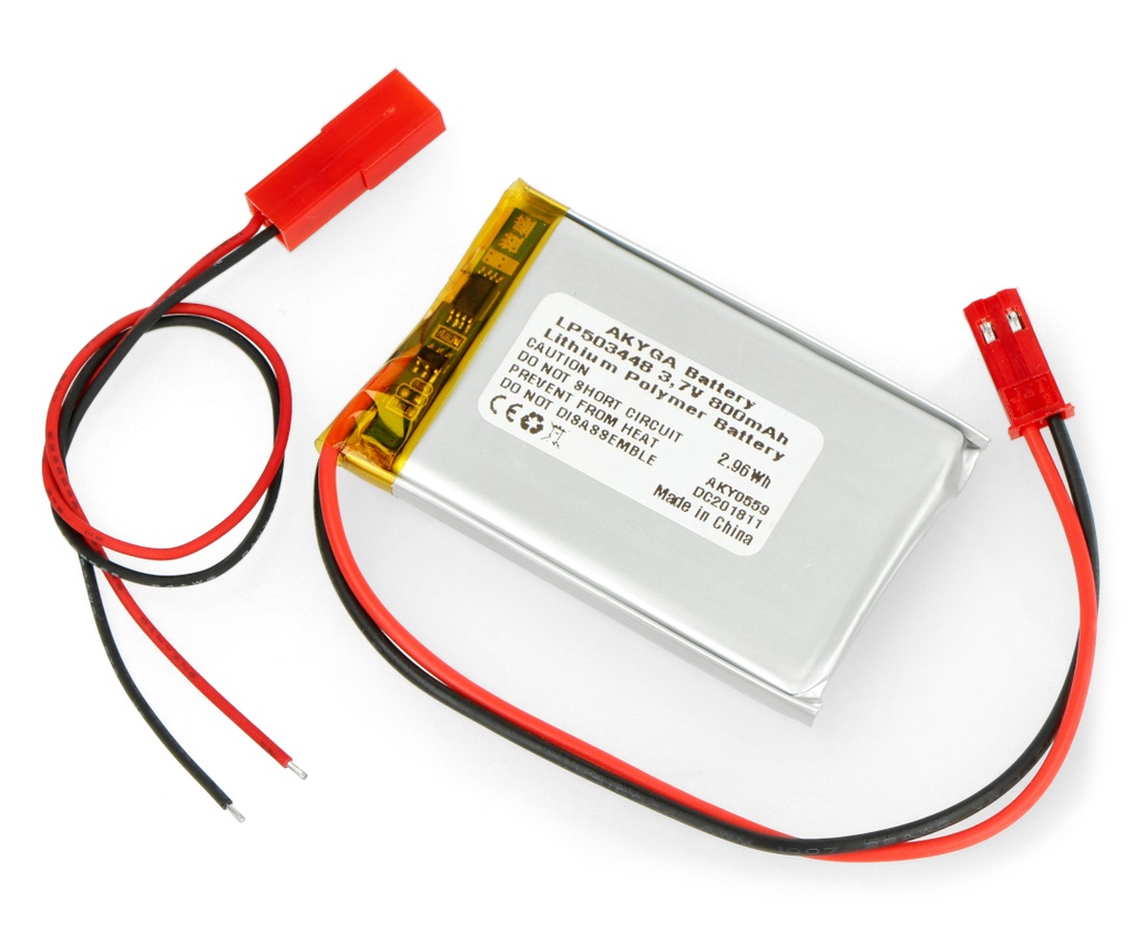 Li-Po Akku, 3,7V, 800mAh, JST SYR-02T, 5x34x48mm