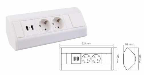 [CORNERBOX-BI-2DE-U] Kulmapistorasia 2XSchuko 2XUSB