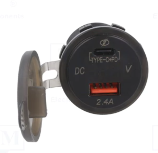 [CAR-USB-A/C-GR] USB-virtalähde uppoasennus USB-C, USB-A, jännitenäyttö