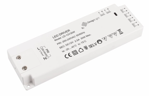 [TRA-LD-30W-T-02] LED-virtalähde 30W/12V Mini-AMP liittimillä 6kpl.