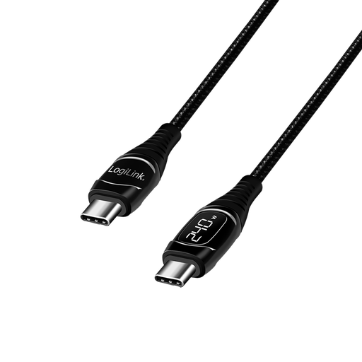 [CU0181] USB Type-C -kaapeli, C/Uros - C/Uros,  PD, Oled tehon näyttö, musta, 1m. Logilink